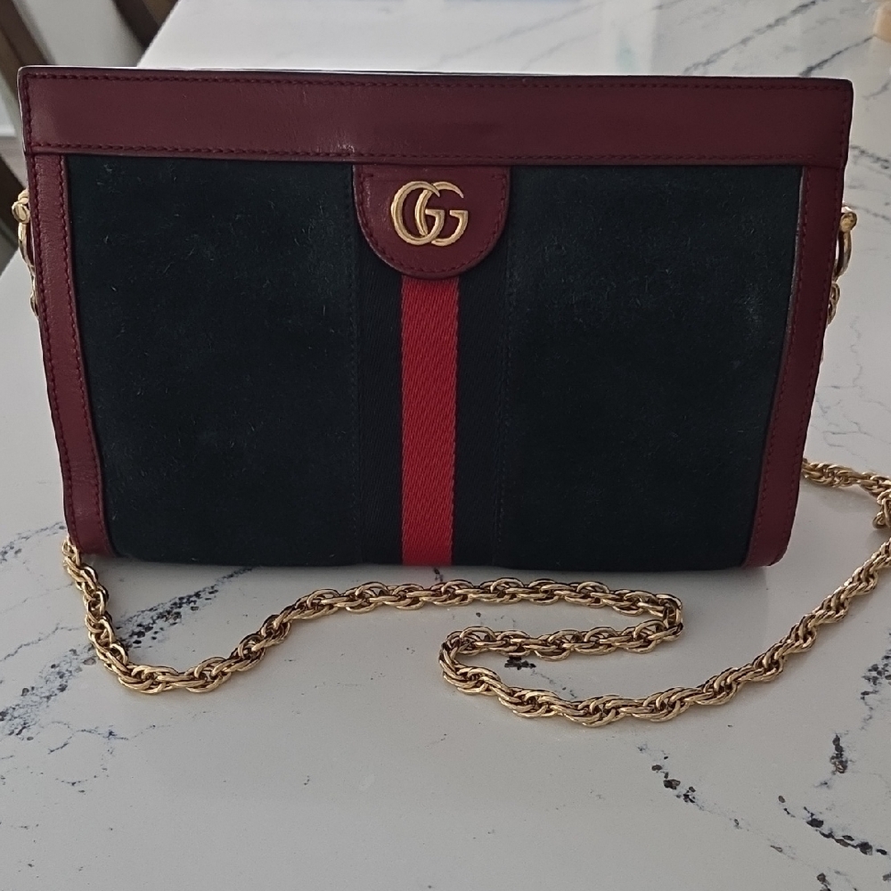 Gucci Ophidia Navy and Burgundy Crossbody Bag with Gold Chain